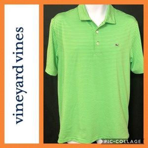 Vineyard Vines Green Striped Polo Sz M